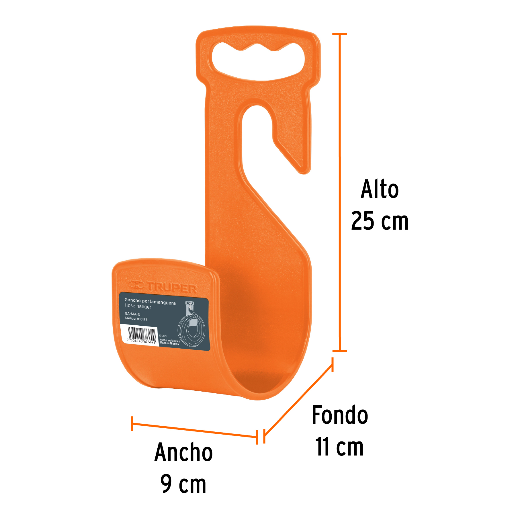 Gancho plástico naranja para manguera de jardín, TRUPER - Imagen 3