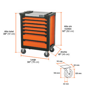 Gabinete metálico móvil, 6 cajones, capacidad 130 kg, TRUPER - Imagen 3