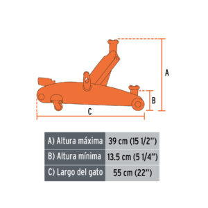 Gato hidráulico de patín 2.5t, elevación rápida, con maletín - Imagen 3