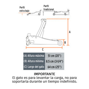Alternative view of Gato hidráulico profesional de patín, 3t, elevación rápida