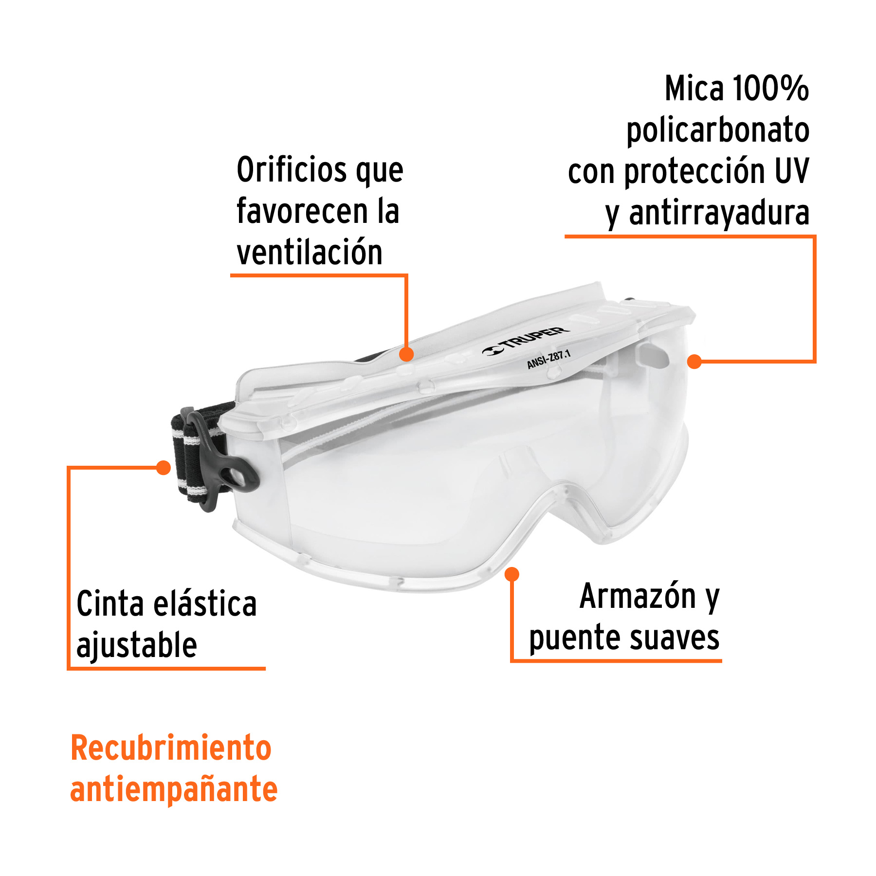Goggles de seguridad profesionales, antiempaño, EXPERT - Imagen 2