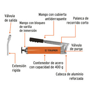 Inyectora de grasa 14 oz, 6000 PSI con grip antiderrapante - Imagen 4