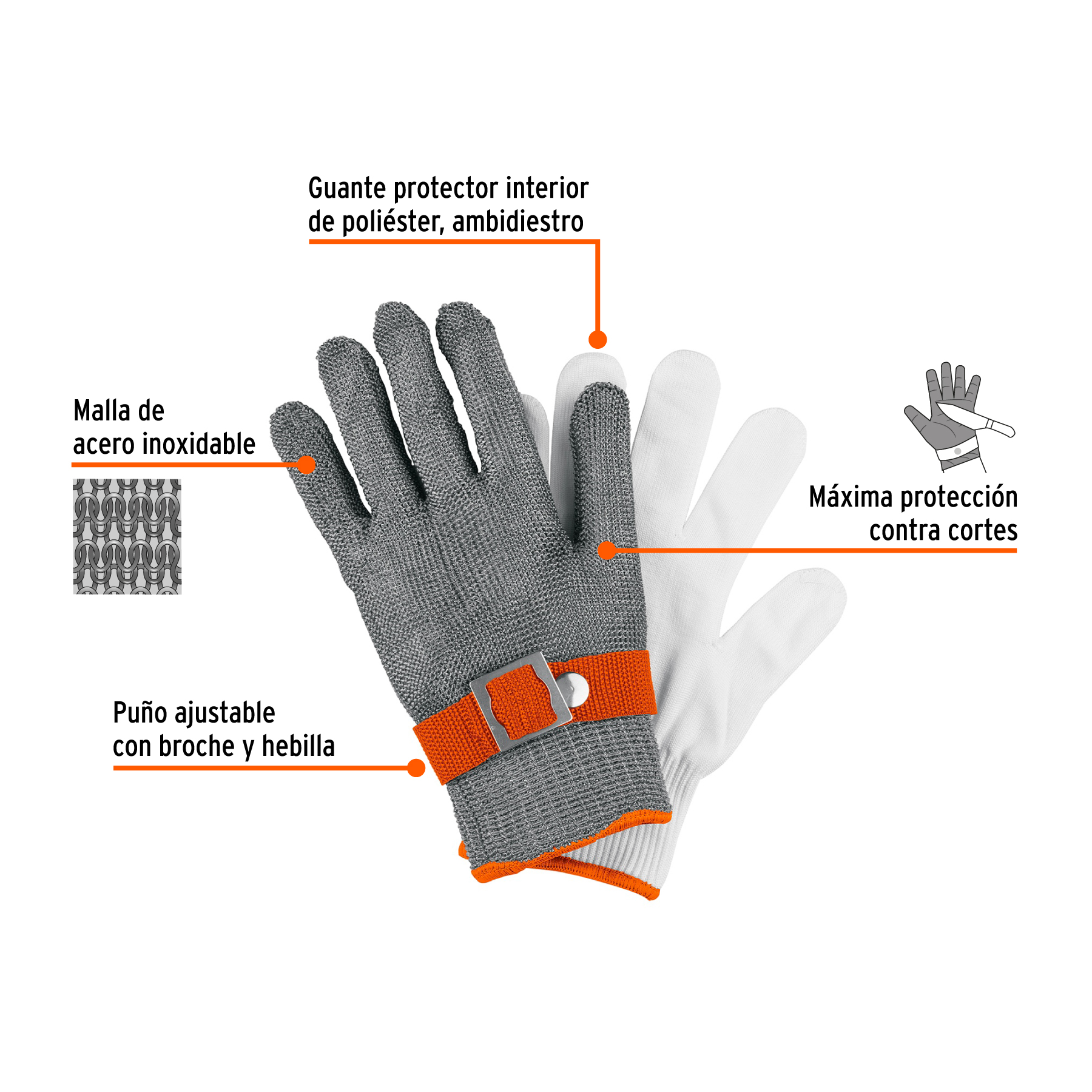 Guante Anticorte NV 5 de Acero Inoxidable, G, TRUPER - Imagen 2
