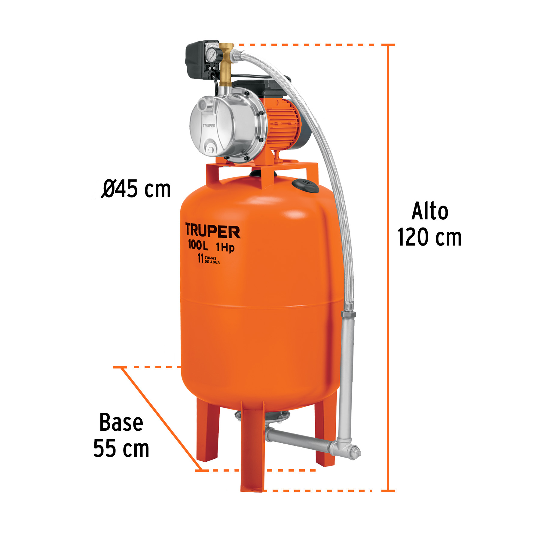 Equipo hidroneumático 100L, jet inoxidable 1 HP, TRUPER - Imagen 4