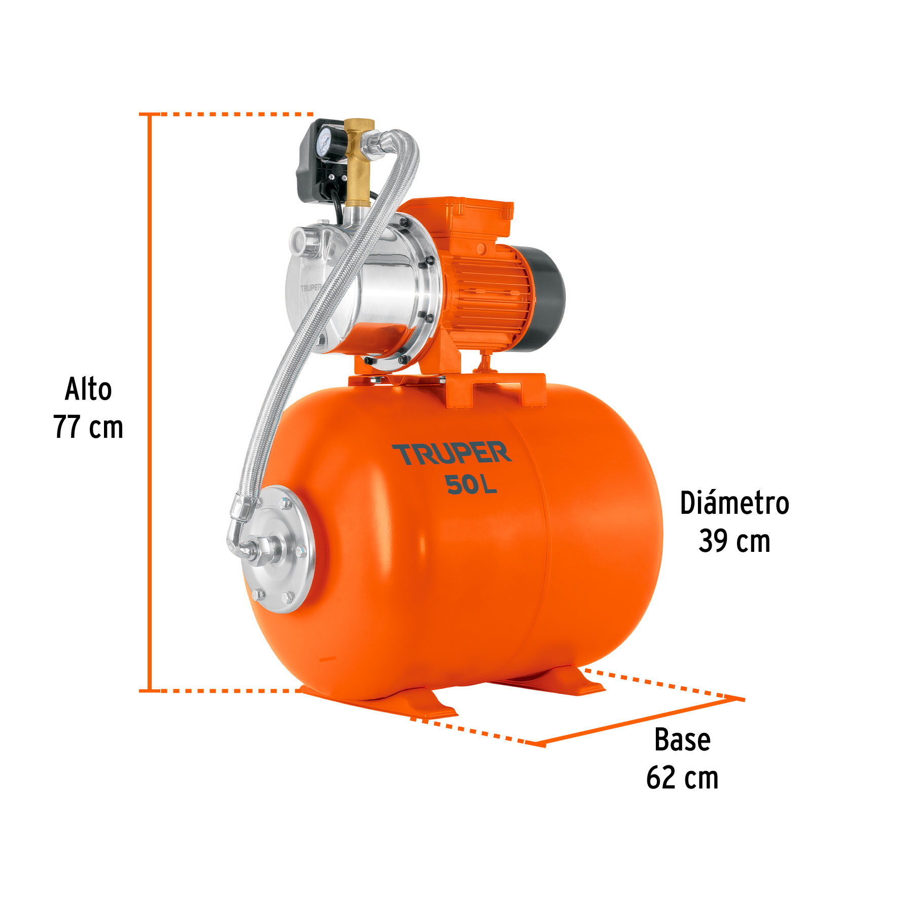 Equipo hidroneumático 50L, jet inoxidable 1 HP, TRUPER - Imagen 3