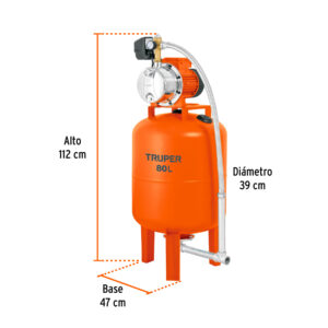 Equipo hidroneumático 80L, jet inoxidable 1 HP, TRUPER - Imagen 3