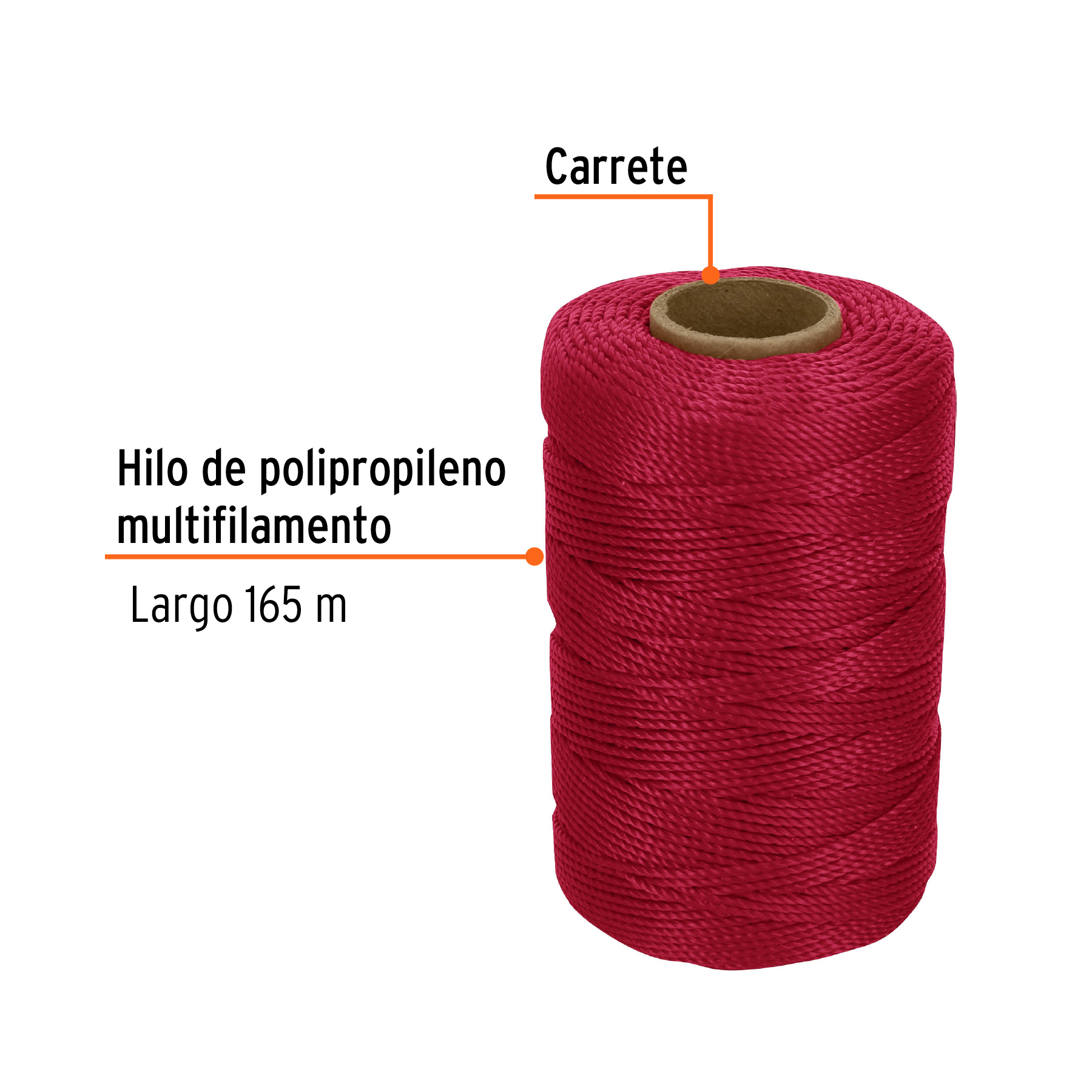 Carrete con 165 m de hilo para albañil rojo, TRUPER - Imagen 2