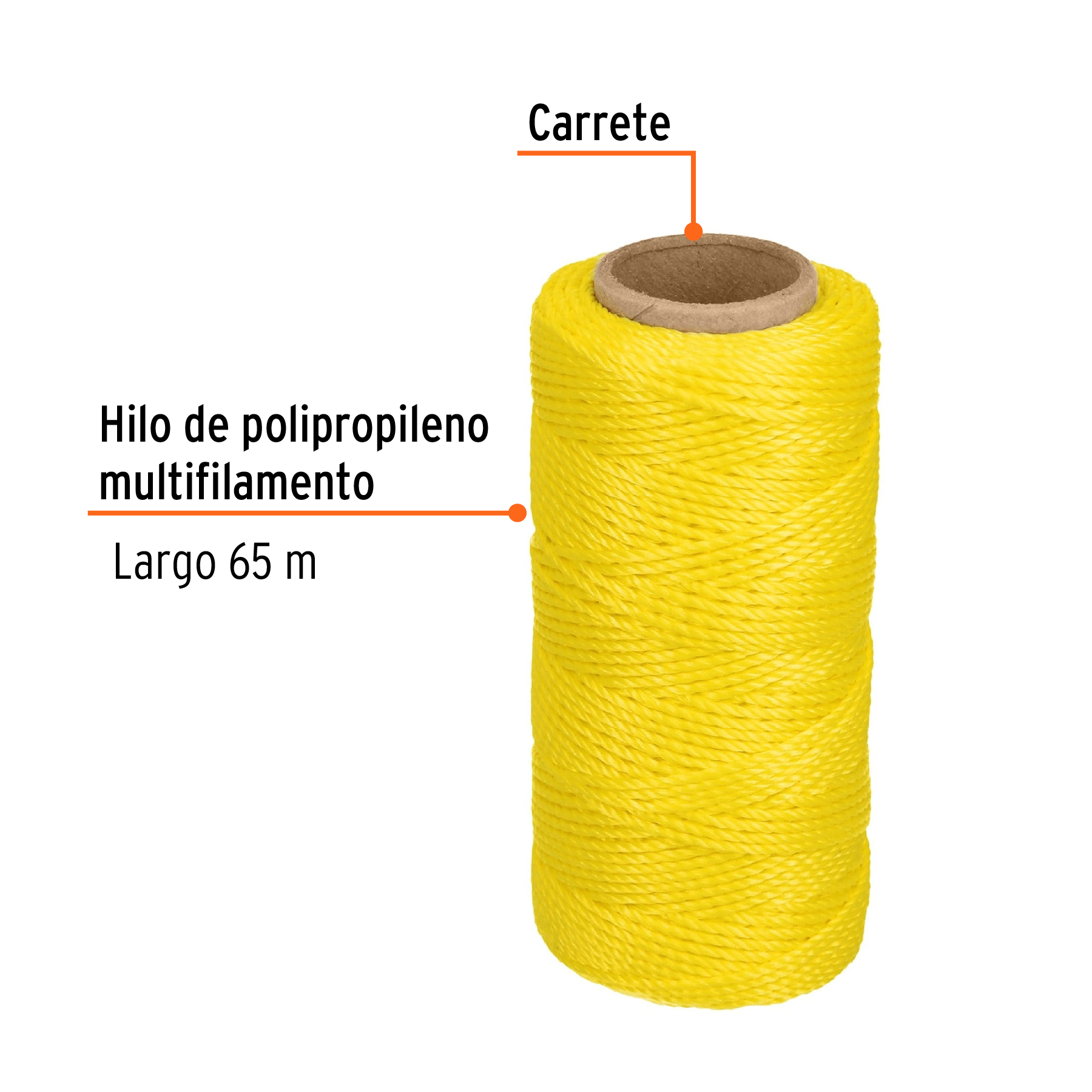 Carrete con 65 m de hilo para albañil amarillo, TRUPER - Imagen 2