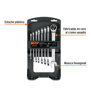 Alternative view of Juego de 8 llaves combinadas pulidas mm con matraca, EXPERT