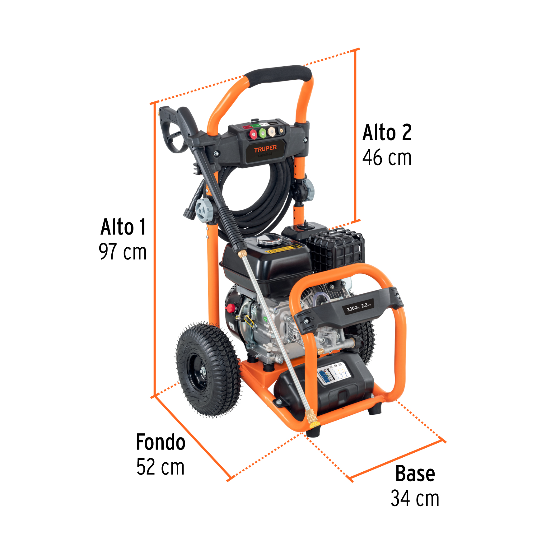 Hidrolavadora con motor a gasolina, 3,300 PSI, TRUPER - Imagen 2