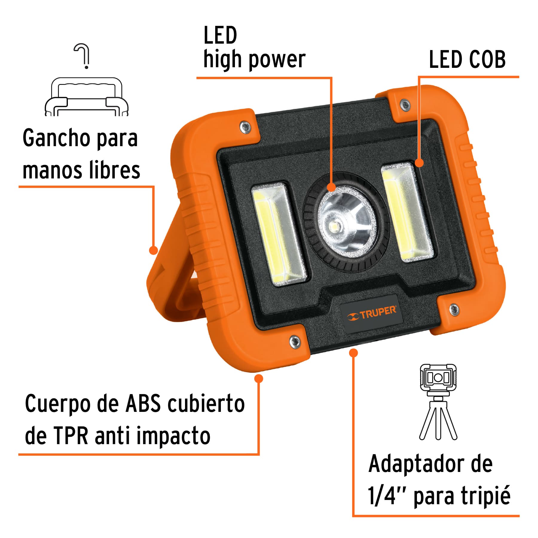 Lámpara LED 1000 lm de trabajo, recargable, TRUPER - Imagen 4