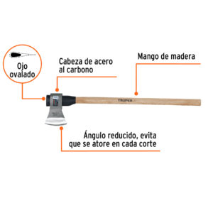 Alternative view of Hacha labor entera 3 lb, mango de madera 36', TRUPER