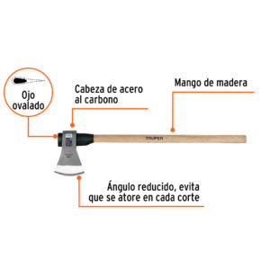 Alternative view of Hacha labor entera 4 lb, mango de madera 36', TRUPER