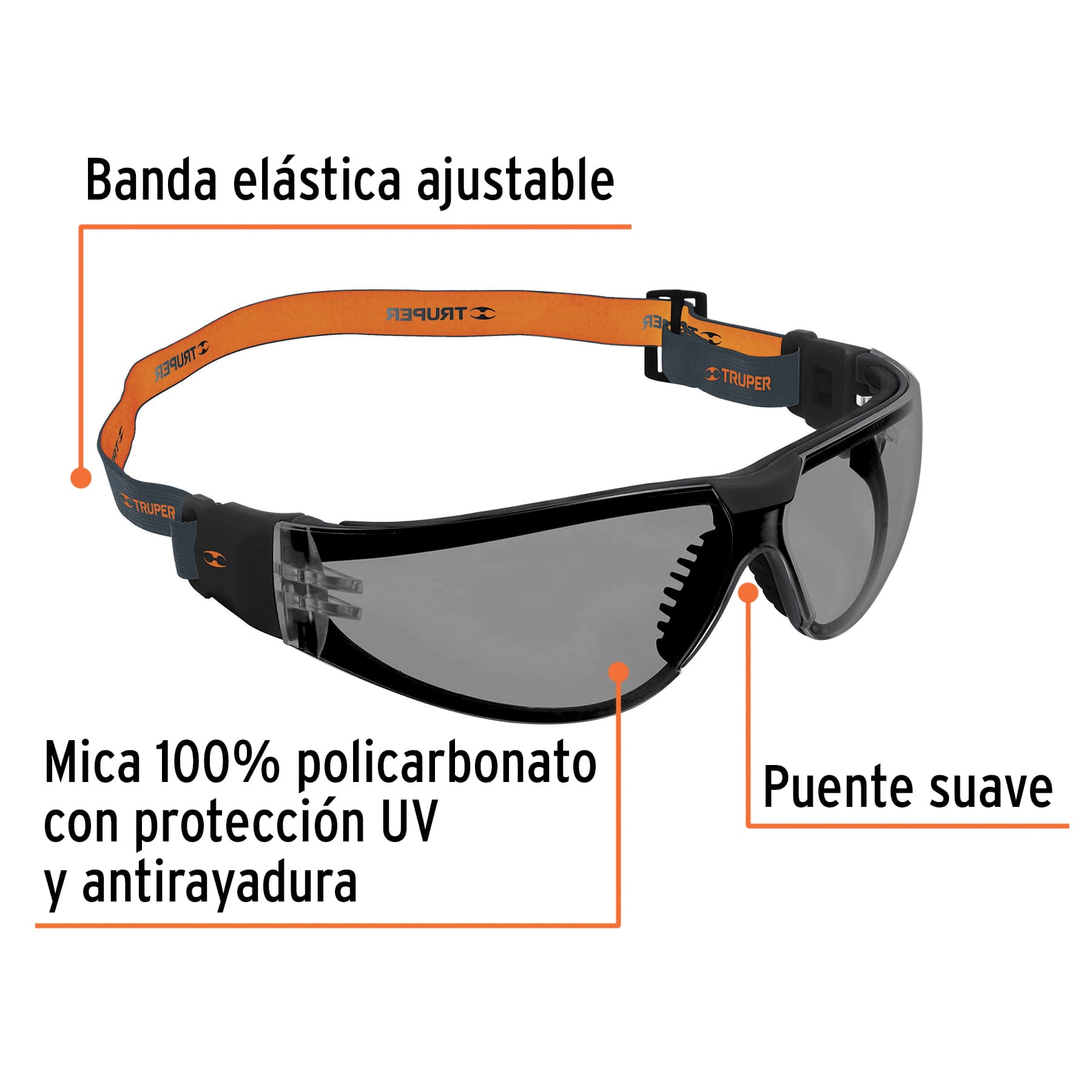 Lentes de seguridad, gris con banda elástica, Active, TRUPER - Imagen 2