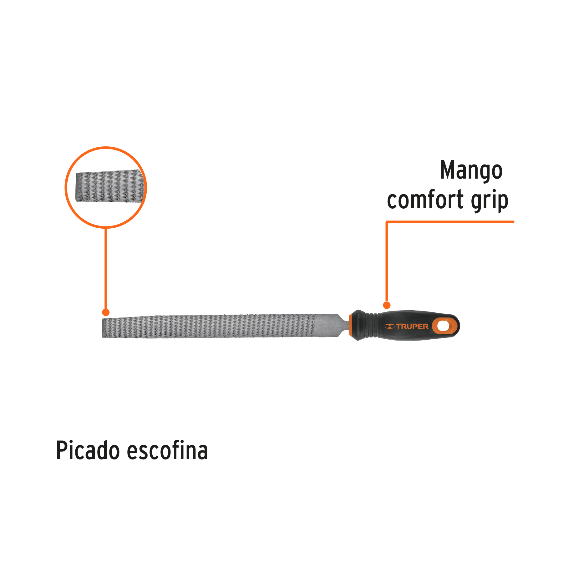 Lima escofina 10' con mango Comfort Grip, TRUPER - Imagen 2
