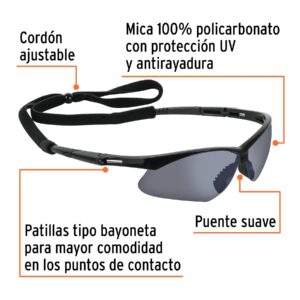 Alternative view of Lentes seguridad espejo plata c/cordón ajustable, Sport