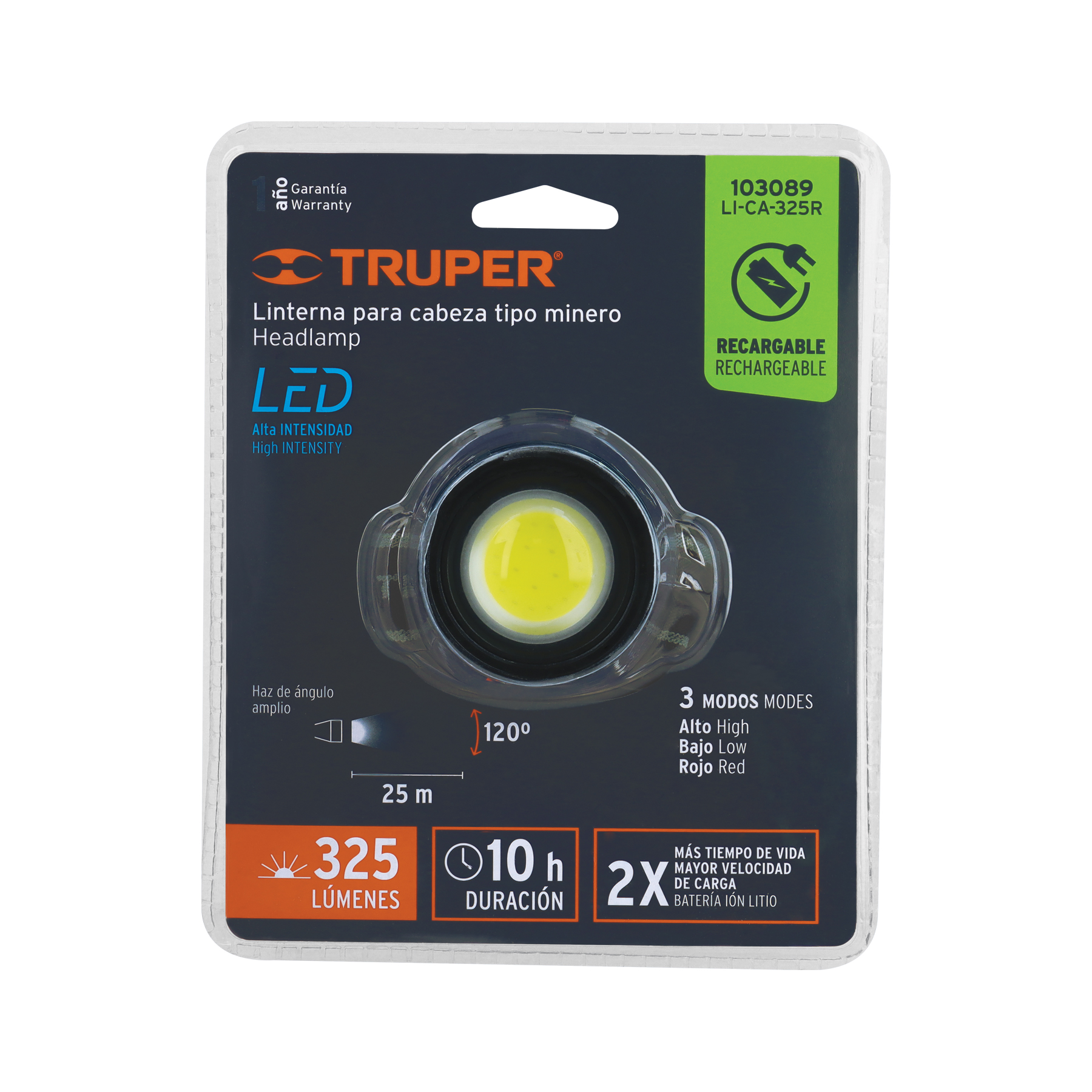 Linterna de minero LED 325 lm, recargable, TRUPER - Imagen 6