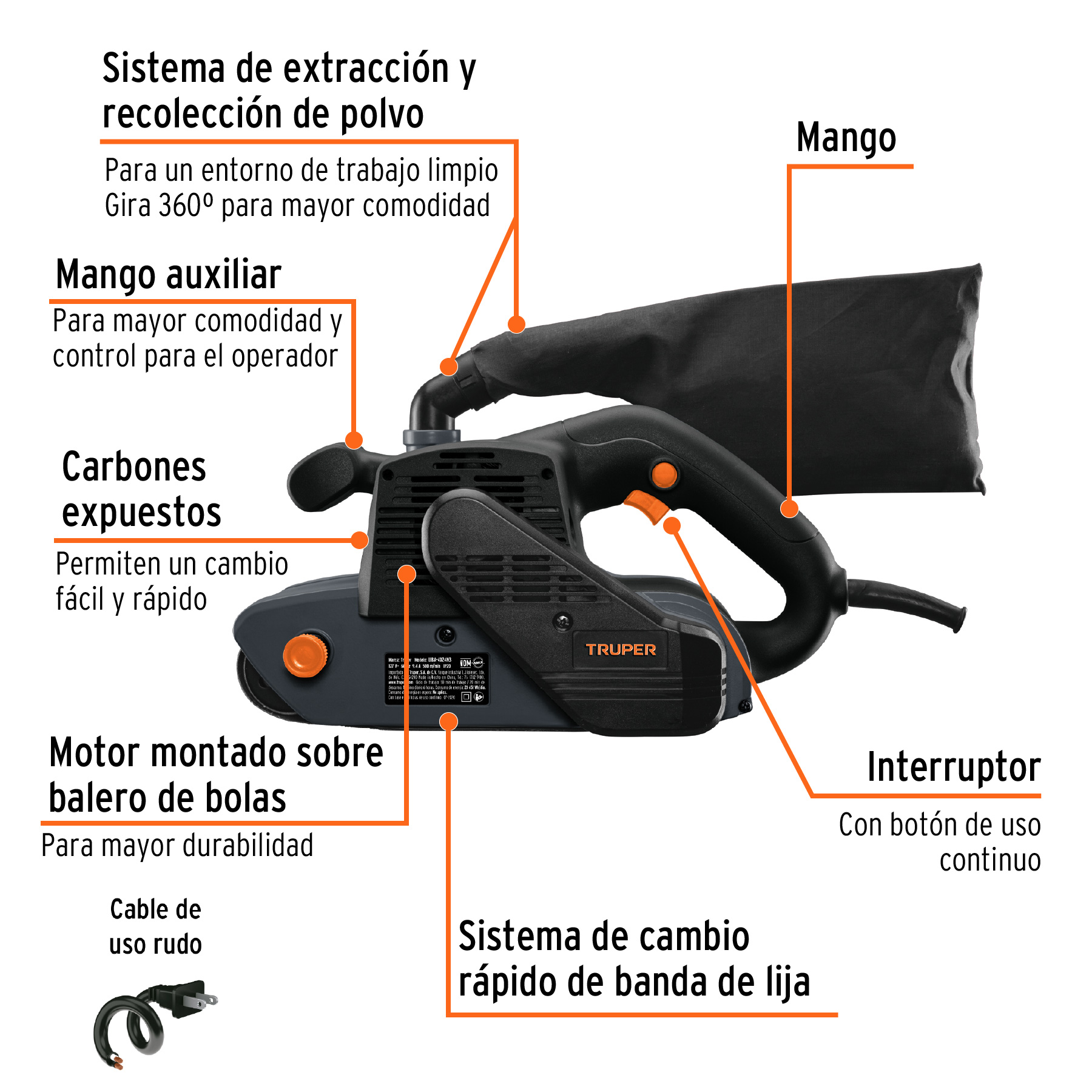 Lijadora de banda 4 x 24', 1200W, TRUPER INDUSTRIAL - Imagen 2