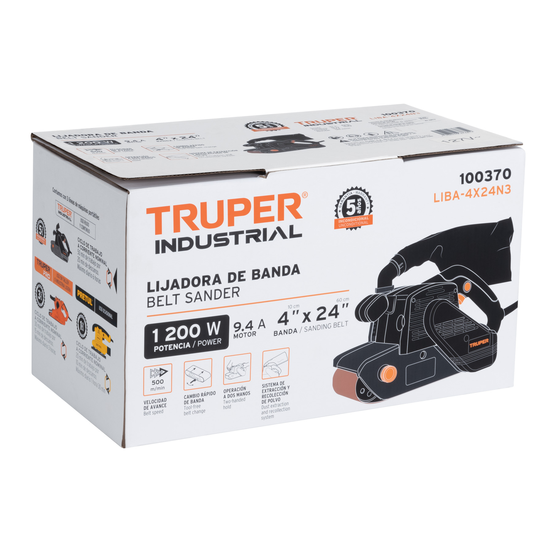 Lijadora de banda 4 x 24', 1200W, TRUPER INDUSTRIAL - Imagen 4