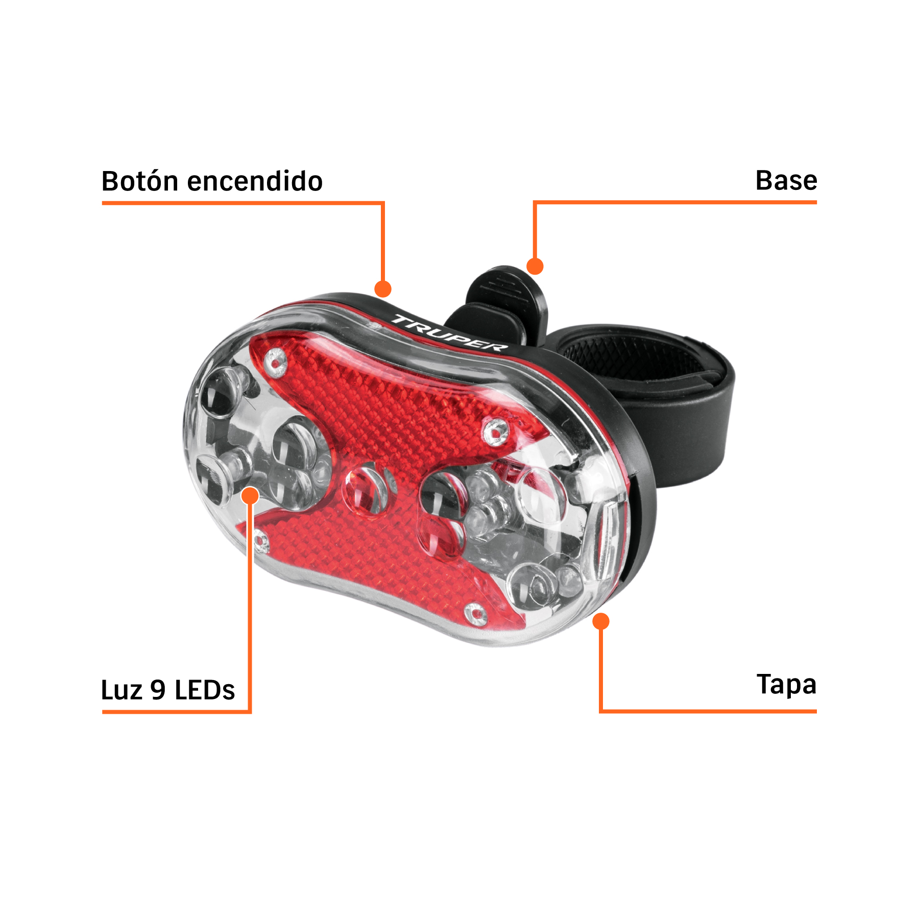 Linterna trasera para bicicleta 9 LEDs con 2 pilas AAA - Imagen 2
