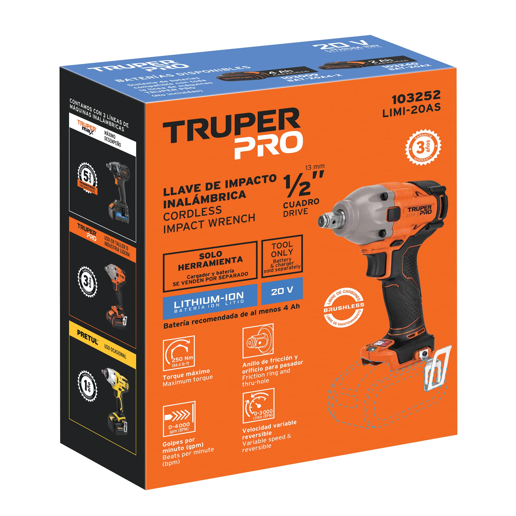 Llave de impacto 1/2', 20V, 184 lb/ft, sin accesorios, PRO - Imagen 3