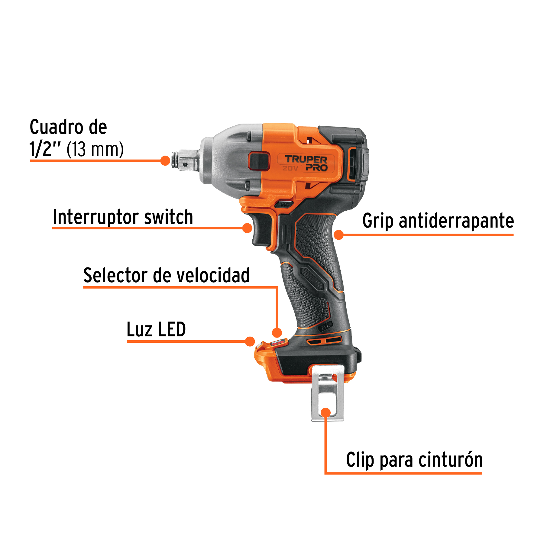 Llave de impacto 1/2', 20V, 184 lb/ft, sin accesorios, PRO - Imagen 2