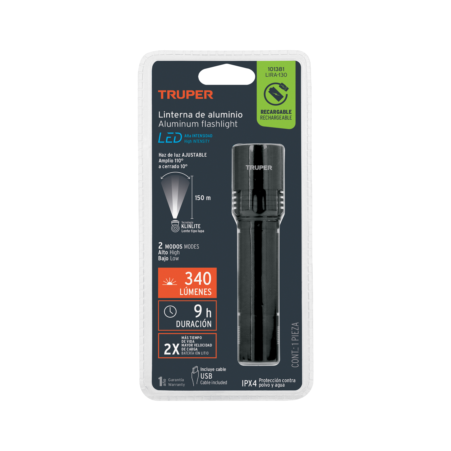 Linterna LED recargable, de aluminio, 340 lm, TRUPER - Imagen 6