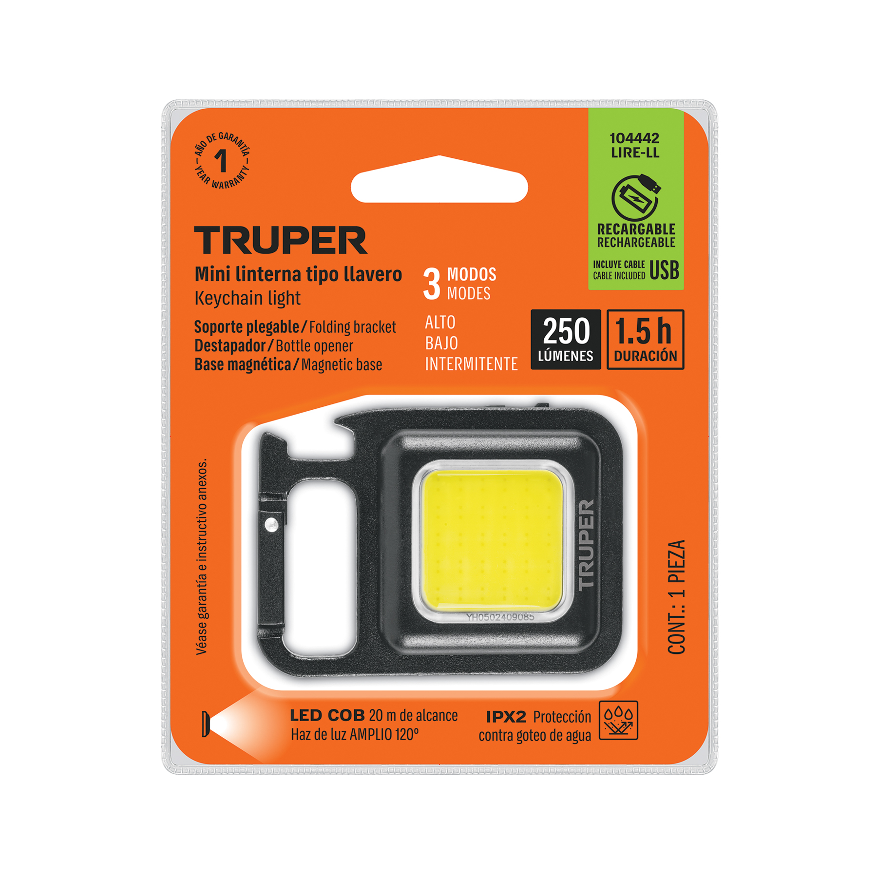 Mini linterna LED 280 lm recargable, tipo llavero, TRUPER - Imagen 2