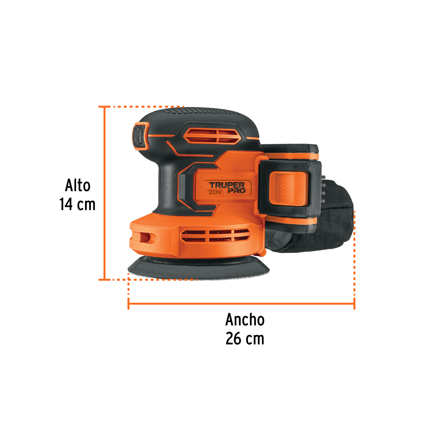 Lijadora roto-orbital 5', 20V, 1 batería 2Ah, TRUPER PRO - Imagen 3