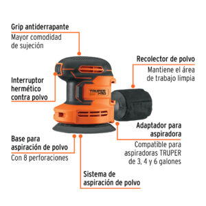 Alternative view of Lijadora roto-orbital 5', 20V, sin accesorios, TRUPER PRO