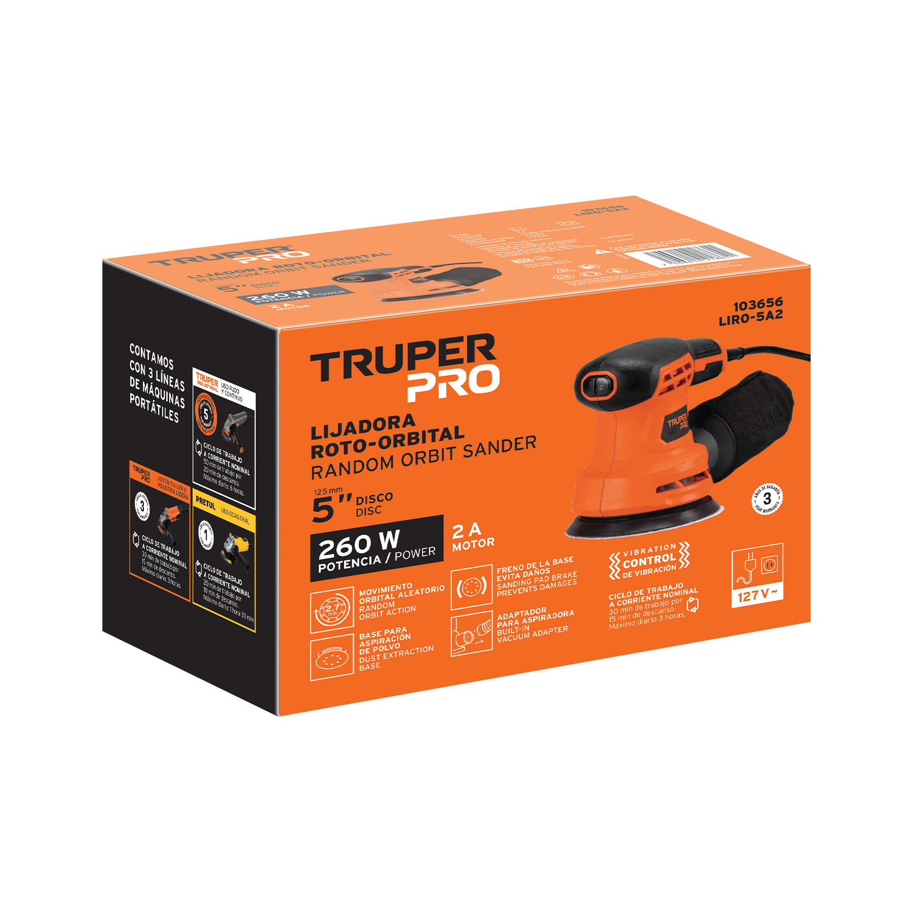 Lijadora roto orbital 5', 260W, TRUPER PRO - Imagen 4