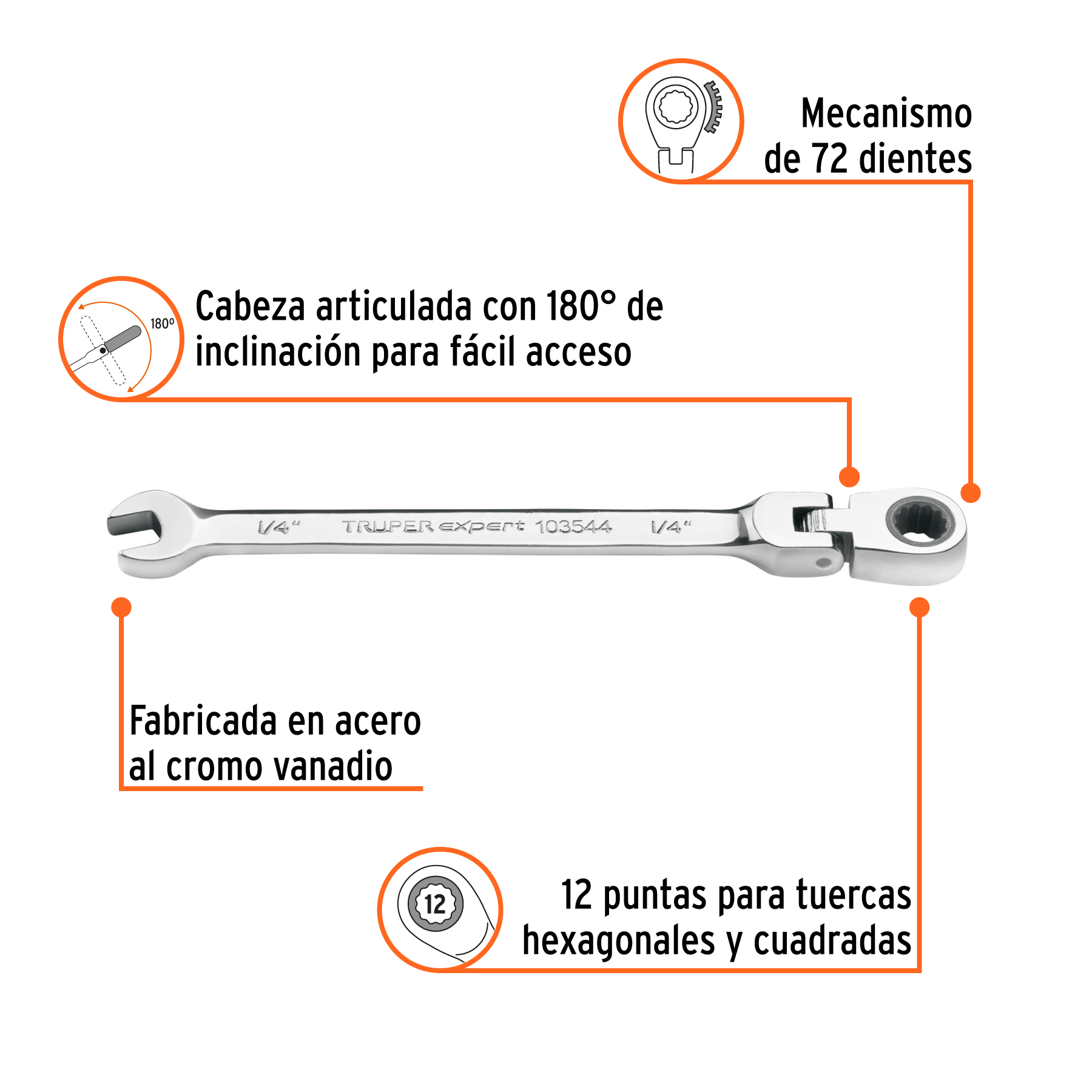 Llave combinada con matraca 1/4' flexible, EXPERT - Imagen 2
