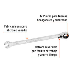Alternative view of Llave combinada matraca reversible 1/4'x125mm largo, EXPERT