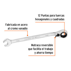 Alternative view of Llave combinada matraca reversible 9 mmx148 mm largo, EXPERT