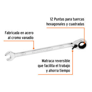 Alternative view of Llave combinada matraca reversible 5/16'x138 mm largo,EXPERT