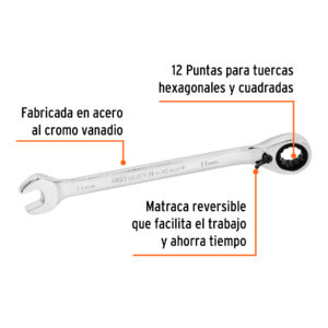 Alternative view of Llave combinada matraca reversible 11mmx160 mm largo, EXPERT