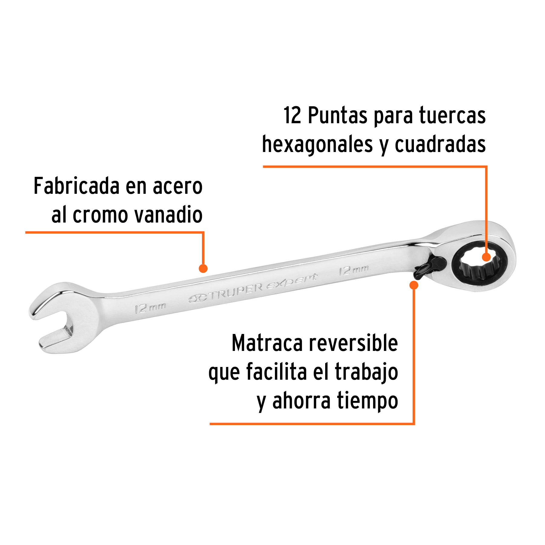 Llave combinada matraca reversible 12mmx168 mm largo, EXPERT - Imagen 2