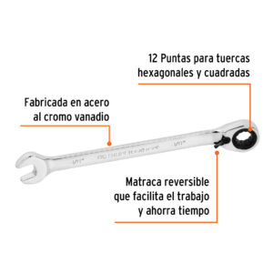 Alternative view of Llave combinada matraca reversible 3/8'x158 mm largo, EXPERT