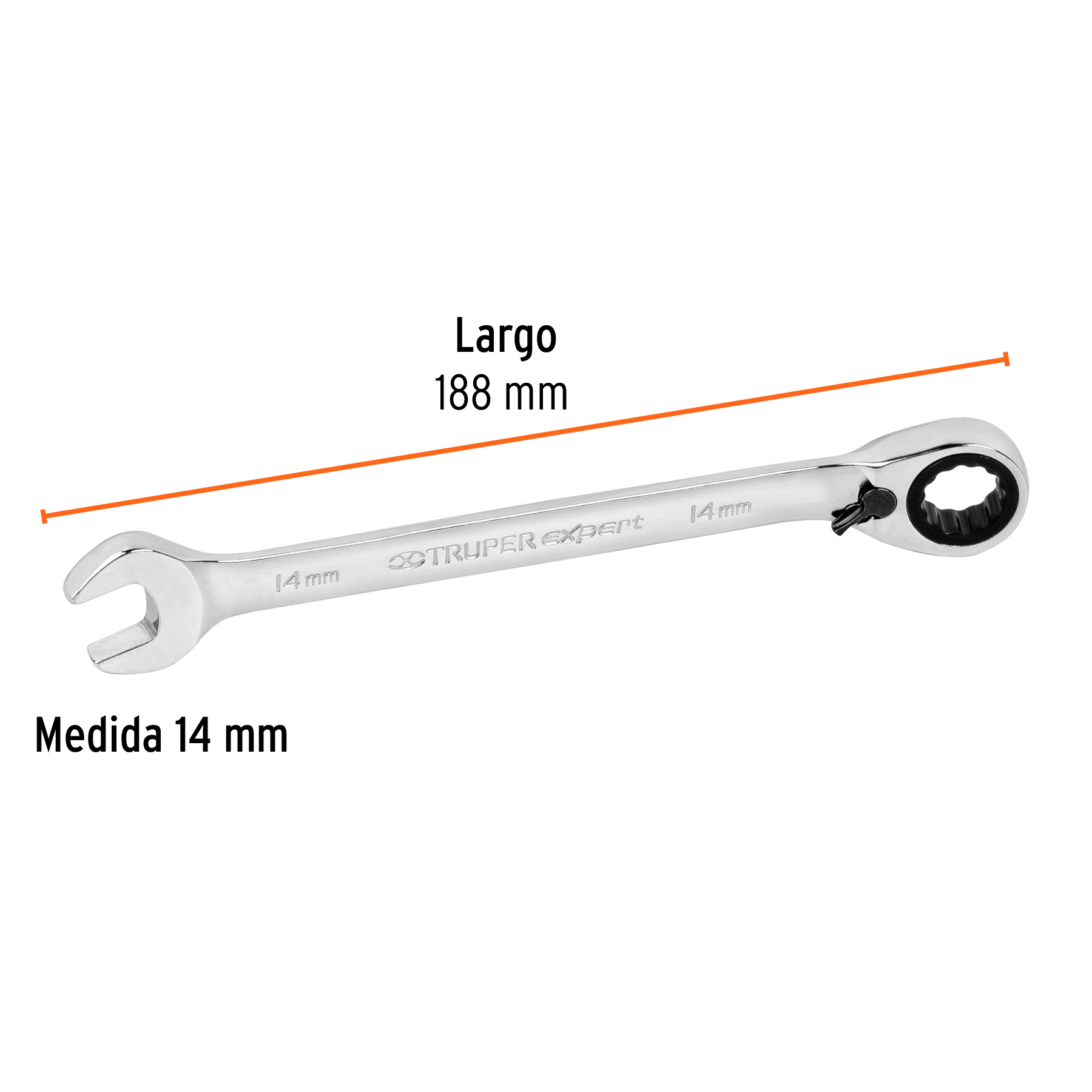 Llave combinada matraca reversible 14mmx188 mm largo, EXPERT - Imagen 3
