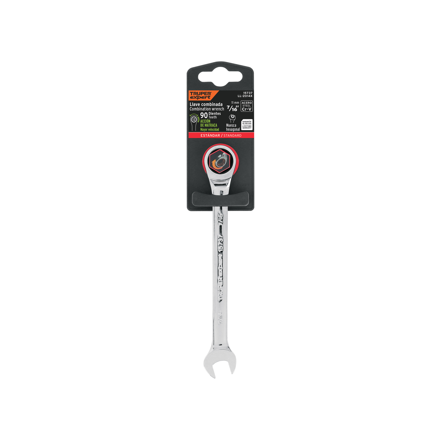 Llave combinada con matraca 7/16' x 160 mm largo, EXPERT - Imagen 2