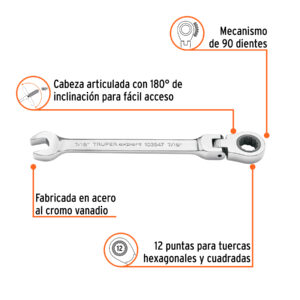 Alternative view of Llave combinada con matraca 7/16' flexible, EXPERT