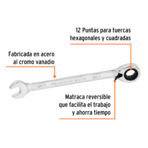 Alternative view of Llave combinada matraca reversible 7/16'x163 mm largo,EXPERT