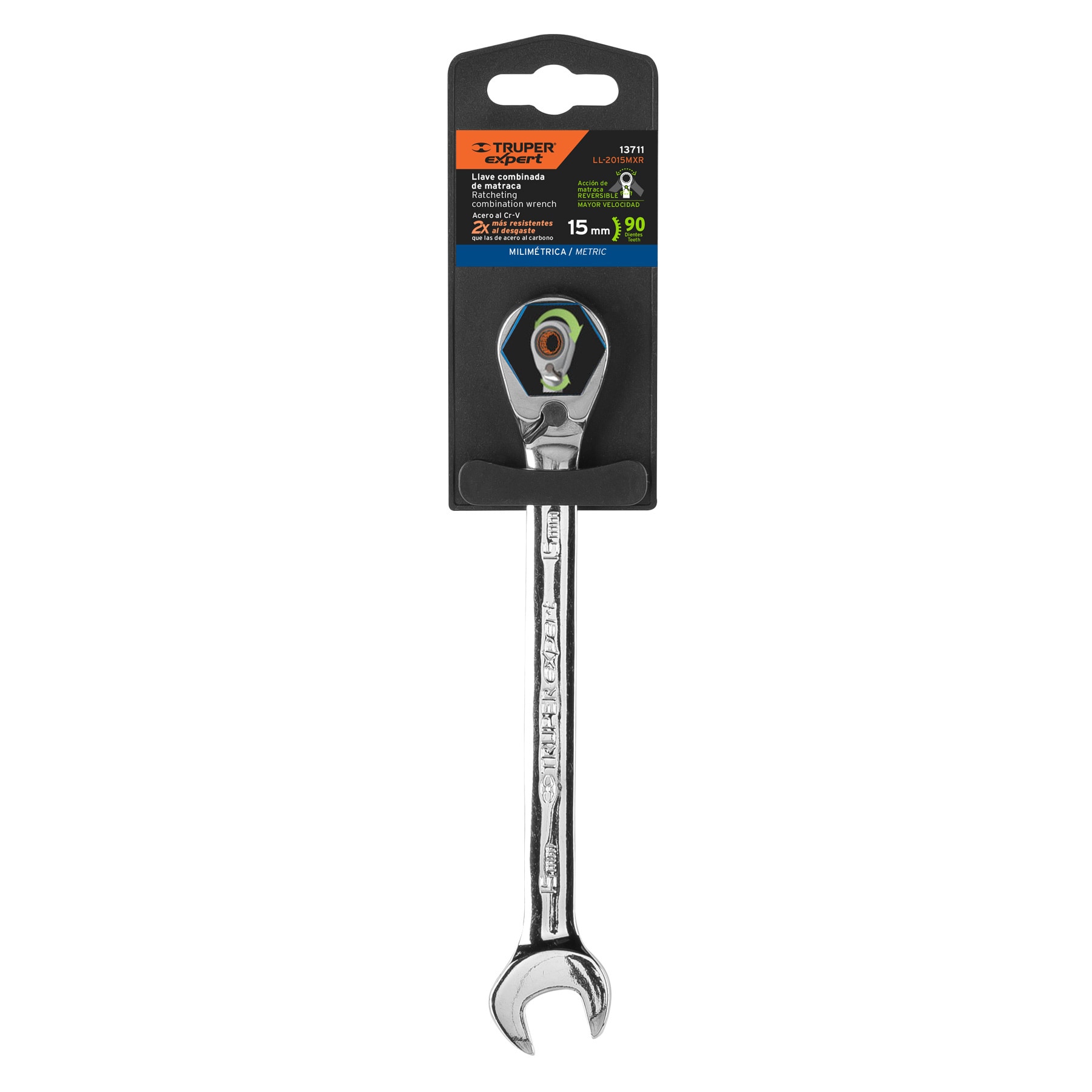 Llave combinada matraca reversible 15mmx198 mm largo, EXPERT - Imagen 4