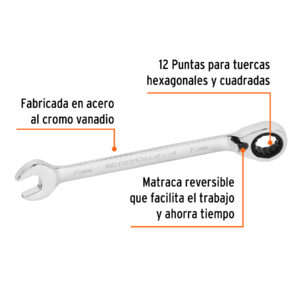 Alternative view of Llave combinada matraca reversible 15mmx198 mm largo, EXPERT