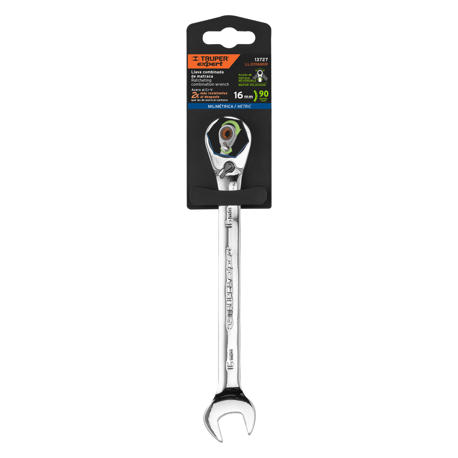 Llave combinada matraca reversible 16mmx205 mm largo, EXPERT - Imagen 4
