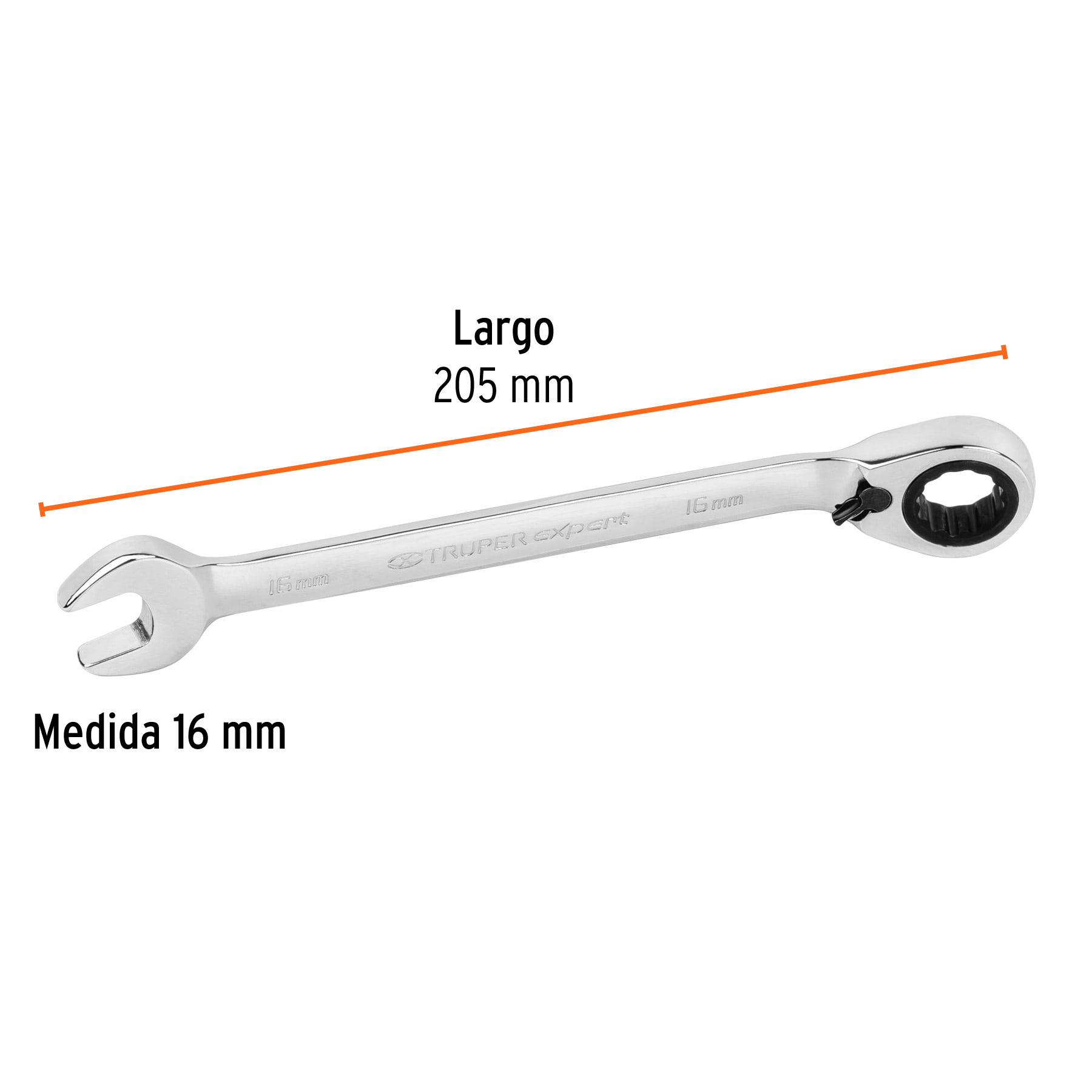 Llave combinada matraca reversible 16mmx205 mm largo, EXPERT - Imagen 3
