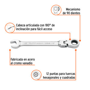 Alternative view of Llave combinada con matraca 1/2' flexible, EXPERT