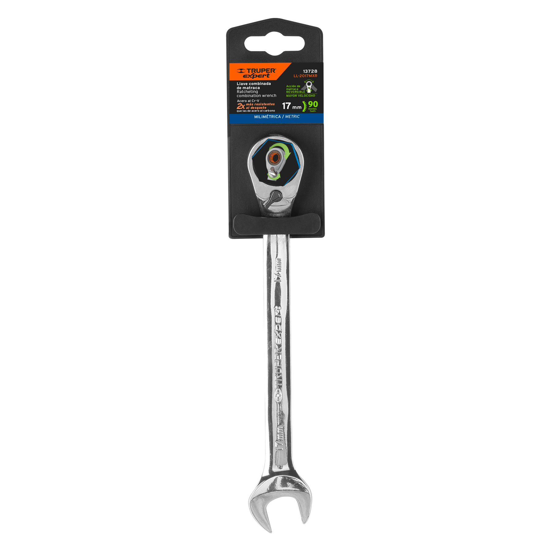 Llave combinada matraca reversible 17mmx223 mm largo, EXPERT - Imagen 4
