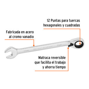 Alternative view of Llave combinada matraca reversible 17mmx223 mm largo, EXPERT