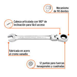 Alternative view of Llave combinada con matraca 9/16' flexible, EXPERT
